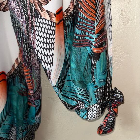 Peacock Print Jumpsuit Deep V-neck Sleeveless Spaghetti Strap Split Side Leg M - Picture 8 of 12